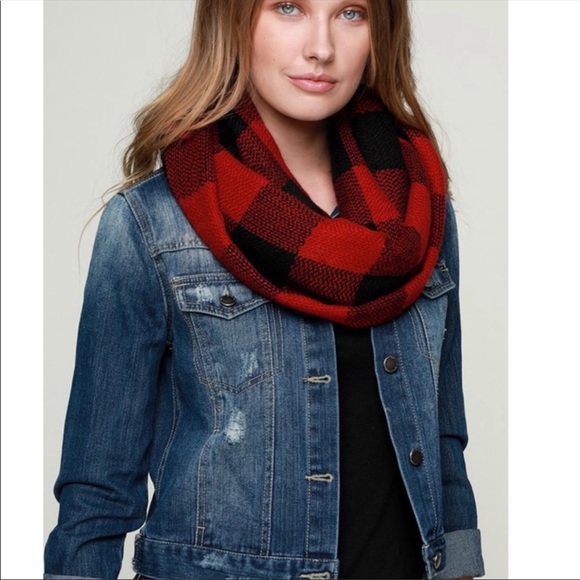 Woven Buffalo Checker Plaid Infinity Scarf - Picture 2 of 3